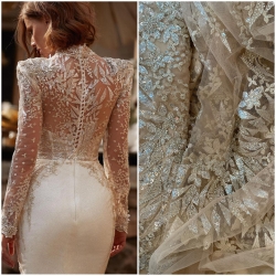 VL -246 skin/silver , ivory/silver - haft na tiulu dostępny na www.scarlett.pl 🛒. Inspiracją jest suknia z kolekcji Millanova ❤️#lace #weddingdress #lacefabrics #lacefebric #weddinginspiration #koronkislubne #tkaninyslubne #bride